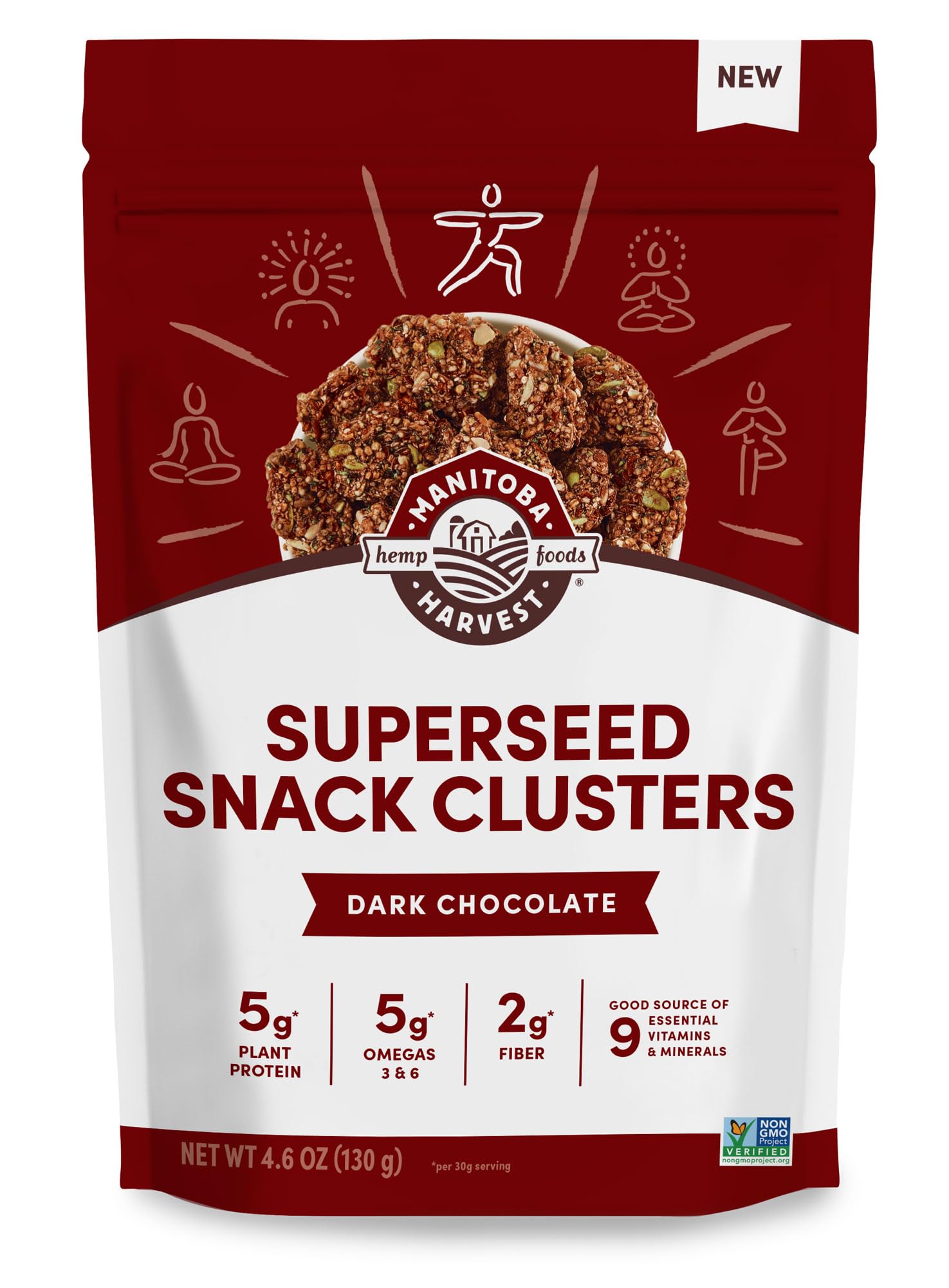 Manitoba Harvest Superseed Snack Clusters, Dark Chocolate - 5g Plant Based Protein and 5g Omegas 3 & 6 per 30g Serving - Non-GMO