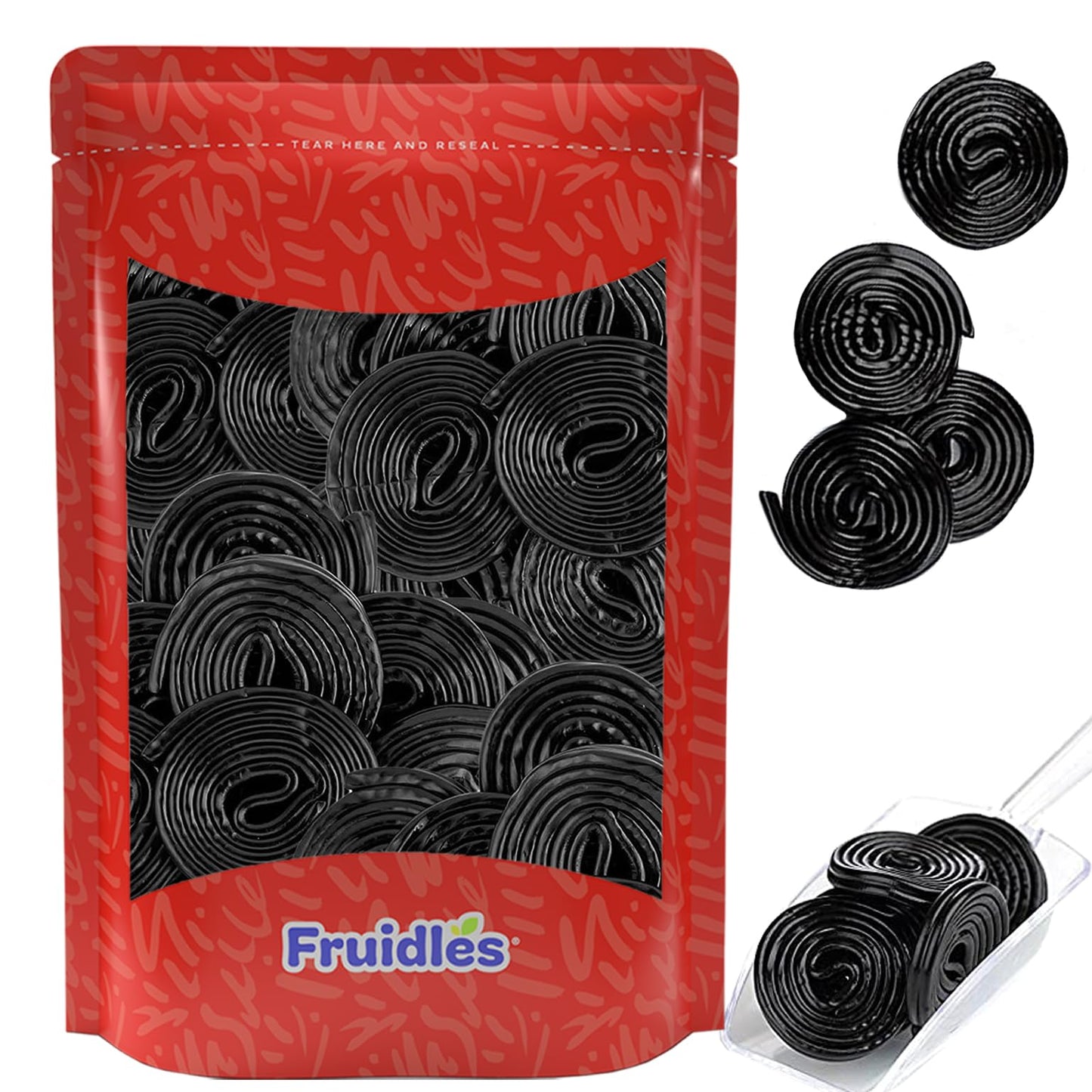 Fruidles Black Licorice Wheels, Gourmet Broadway Wheels Candy, Licorice Rope Laces, (8 Oz Bag)