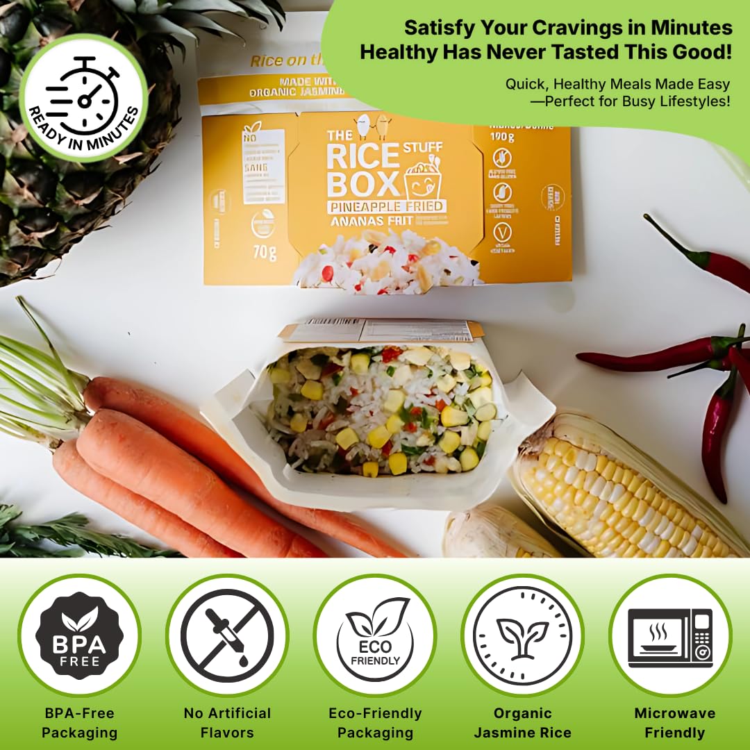 The Rice Stuff Box - Pineapple Fried Instant Rice Meals, Organic Jasmine, NON-GMO, Gluten-Free, Vegan, Dairy-Free (Pack of 6)