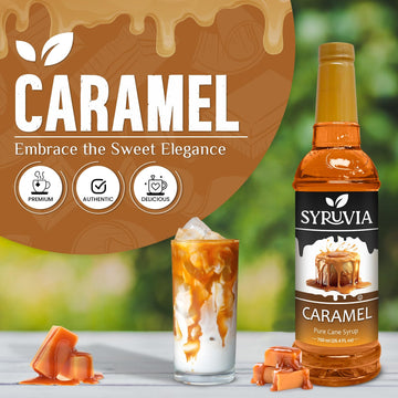 Syruvia Caramel Syrup For Coffee With Syrup Pump Dispenser, Flavored Coffee Syrup Great For Coffee, Shakes, Smoothies And Cockta