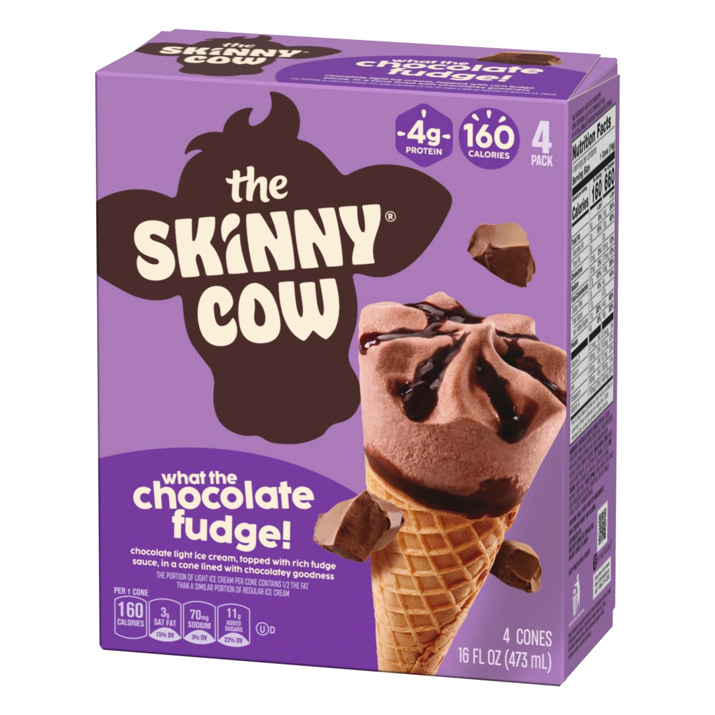Skinny Cow Not Fudging Around Chocolate Fudge Low Fat Ice Cream Cones, (Frozen), (4 Count of 4 Fl Oz Cones) 16 Fl Oz (Packaging