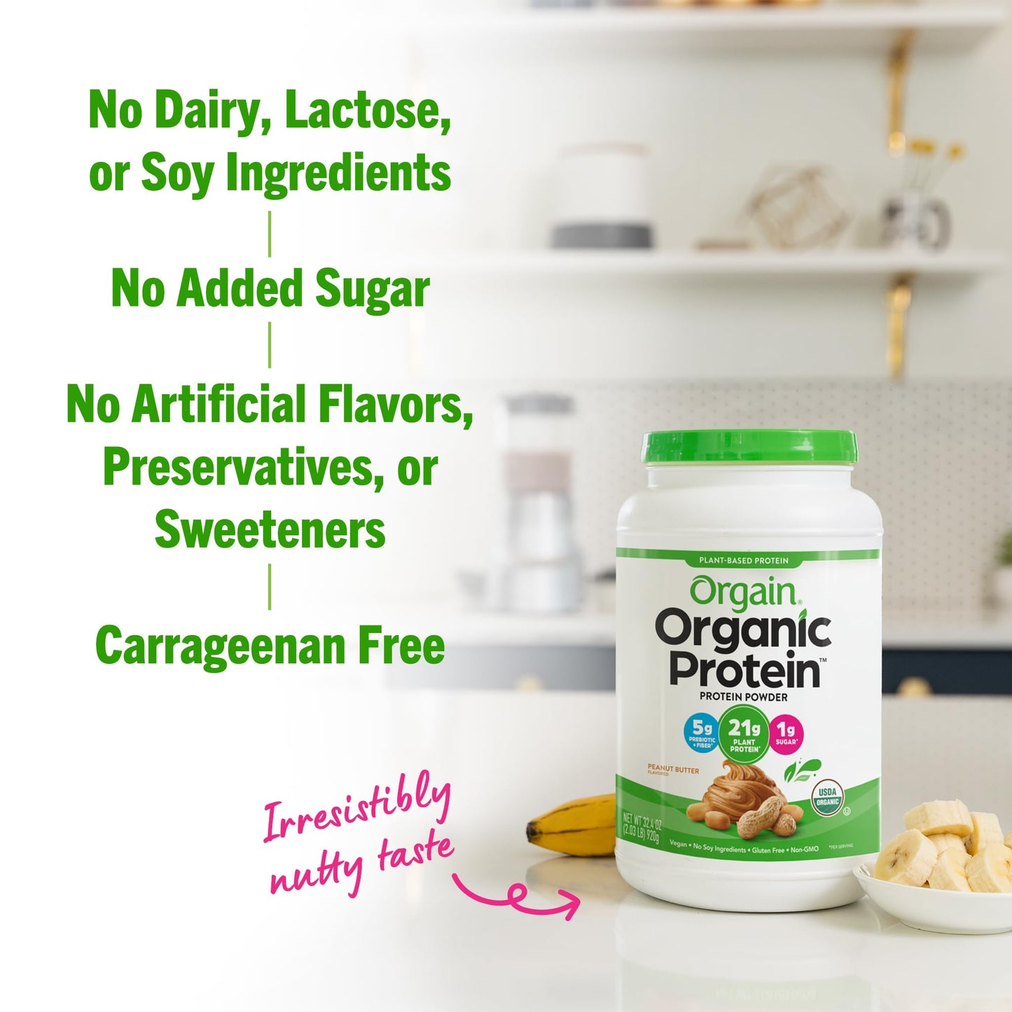 Orgain Organic Vegan Protein Powder, Peanut Butter, 21g Protein, 20 Servings, Model 469317