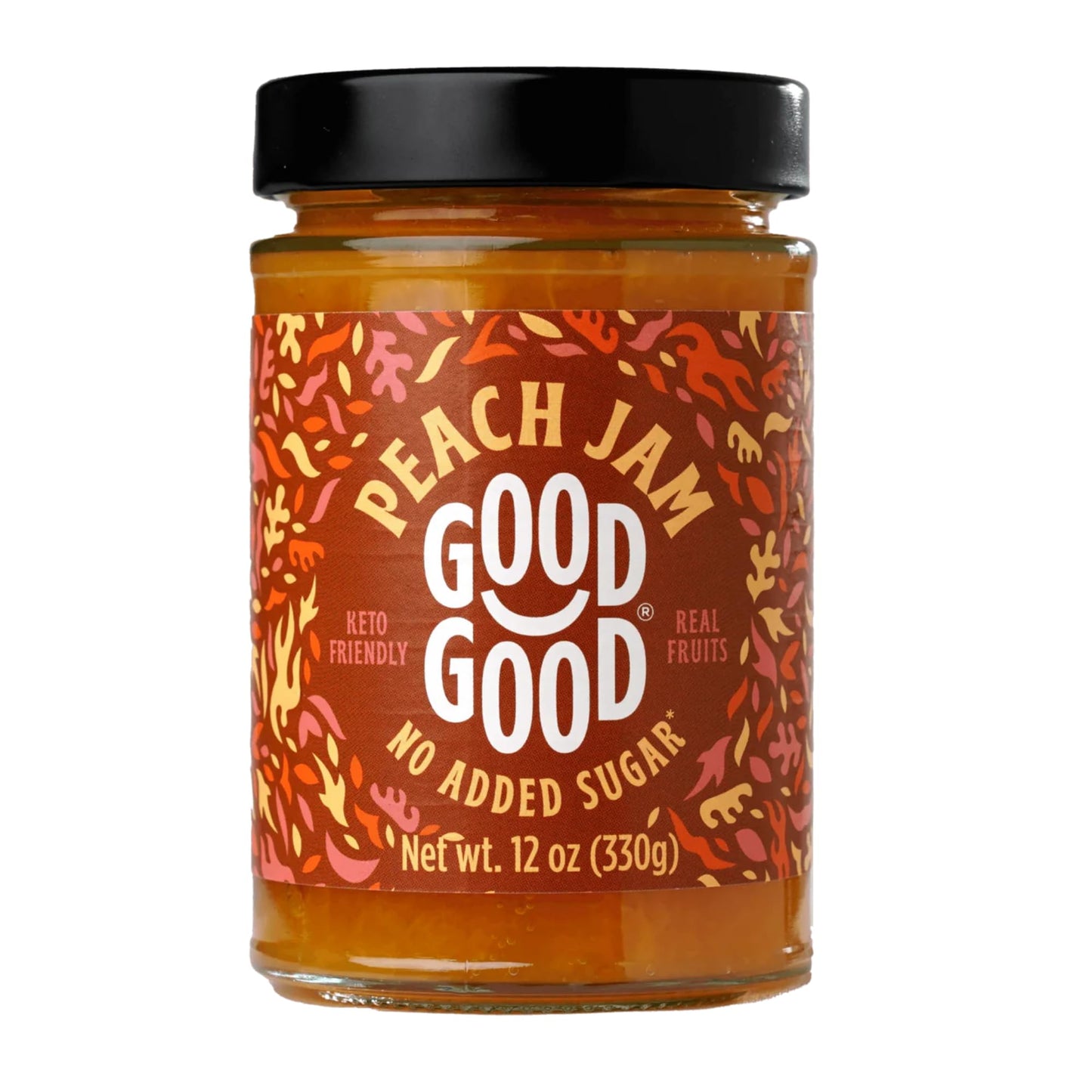 GOOD GOOD Sweet Peach Jam - Low Calorie, Low Carb & No Added Sugars - Keto Friendly Jelly - Vegan - Gluten Free - Preserves - 12
