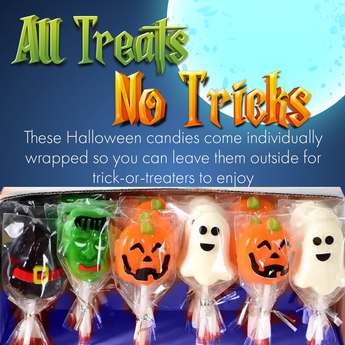 Fusion Select Candy Lollipops - Halloween Suckers - Trick Or Treat Candies For Kids - Frankenstein'S Monster, Jack O Lantern, Gh