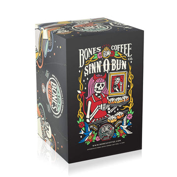 Bones Coffee Company Cinnamon Roll Coffee Pods, Low Acid Medium Roast, Compatible with 1.0 & 2.0 K-Cups, 12 Count