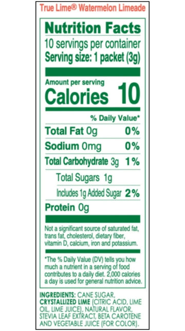 True Lime, Watermelon Limeade Drink Mix 10 Packets (Pack Of 6)