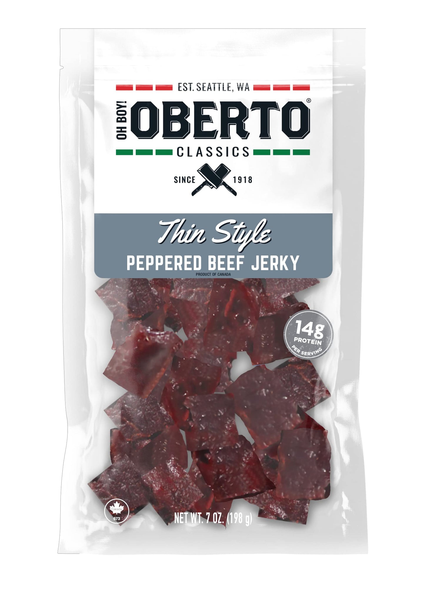 Oh Boy! Oberto Classics Thin Style Peppered Beef Jerky, 7 Ounce