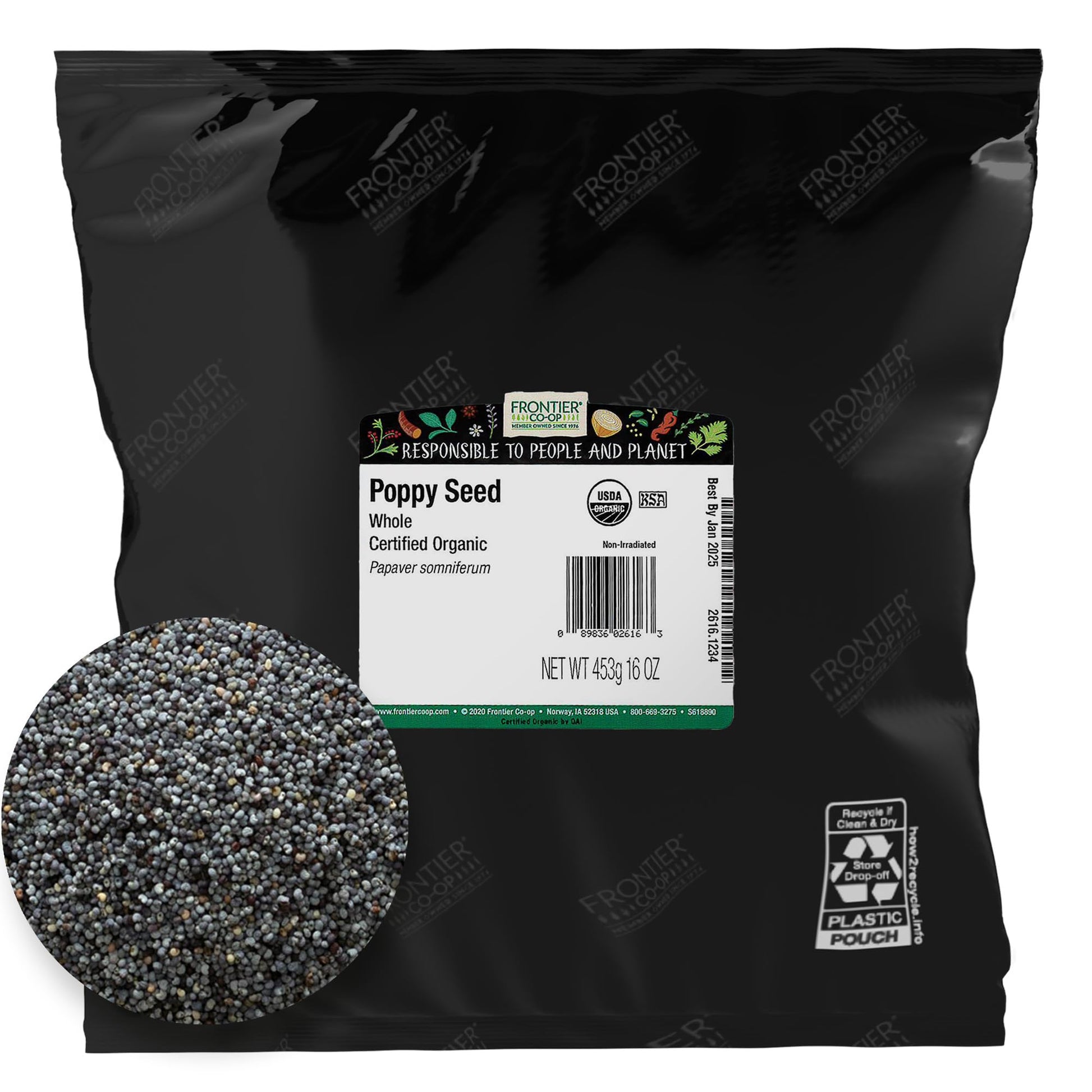 Frontier Co-Op Organic Whole Poppy Seed 1Lb