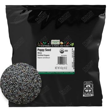 Frontier Co-Op Organic Whole Poppy Seed 1Lb - Bulk Bag Of Poppy Seeds For Baking, Salad Dressing, Cooking, Kosher Recipes And Mo