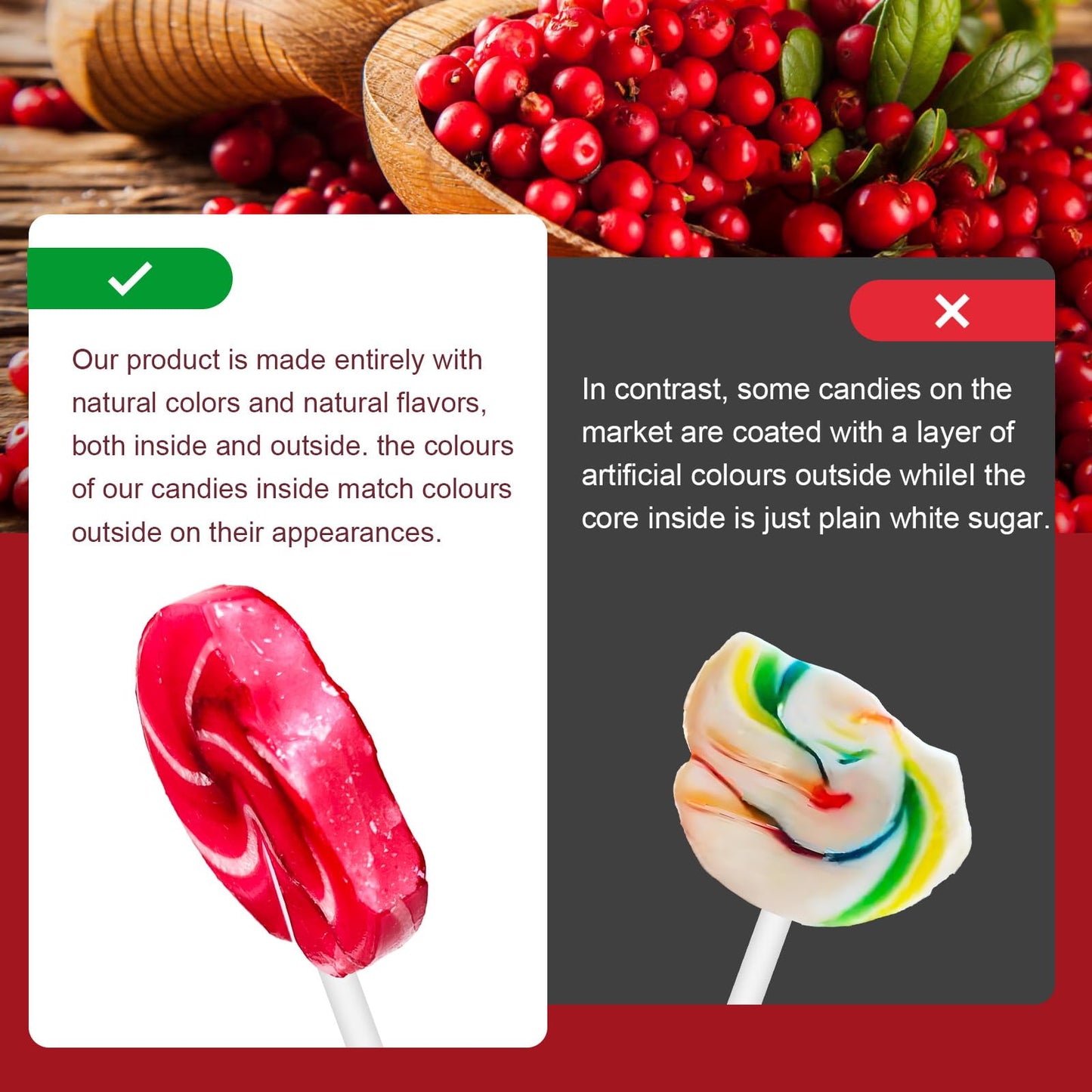 ZOFIA SWEET 32 Pack Red & White Twist Swirl Lollipops, Natural Cranberry Flavor, Gluten Free, Individually Wrapped