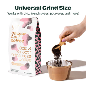 Copper Cow Premium Vietnamese Ground Coffee | Classic Black | Dark Roast | Universal Grind | 10 Oz