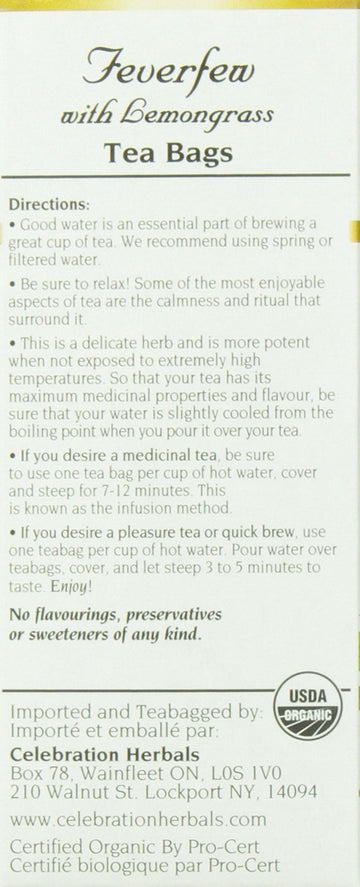 Celebration Herbals Feverfew Lemongrass Tea Organic 24 Tb