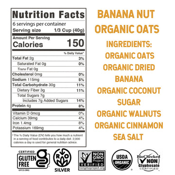 Wildway Organic Rolled Oats, Gluten-Free Overnight Oats, Non-GMO, Banana Nut, 9 Oz