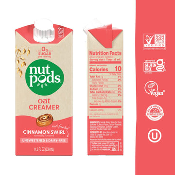 Nutpods Oat Cinnamon Swirl Coffee Creamer - Unsweetened Oat Milk Creamer - Nut-Free Non Dairy Creamer - Keto, Gluten Free, Non-Gmo, Vegan, Sugar Free, Kosher (3-Pack)