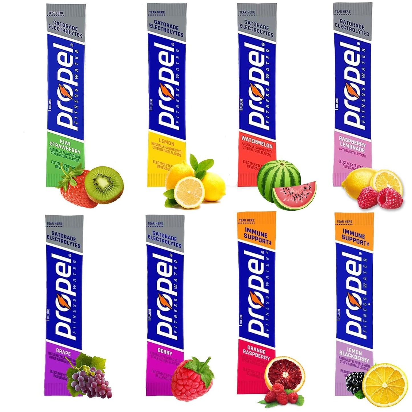 Powder Packets, Total 40 Sticks 8 Different Flavors Sampler Packets With Electrolytes, Vitamins, Variety Pack