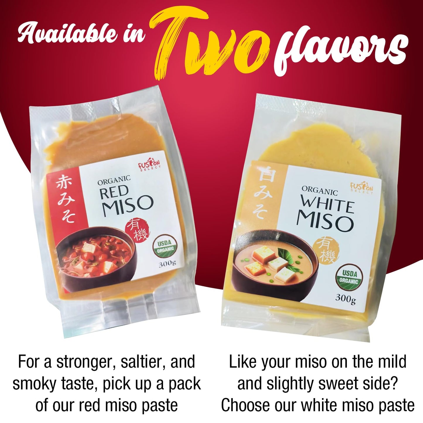 Fusion Select Organic Red Miso Paste, 10.58 oz - Savory Japanese Seasoning for Soup, Broth, Sauce, Marinade, Ramen - 15 Servings