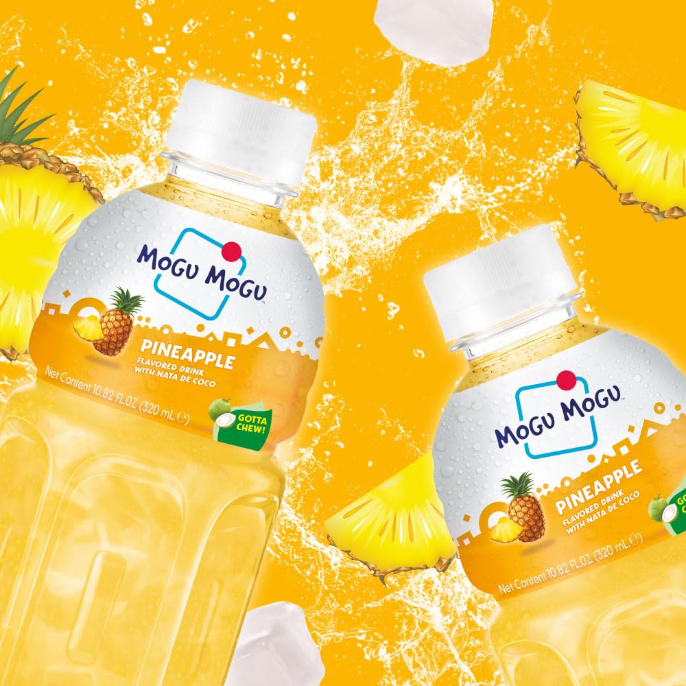 Mogu Mogu Drink Pineapple Juice (6 Bottles) Delicious Drinks Made With Fruit Juice And Nata De Coco (Coconut Jelly) Fun Chewable