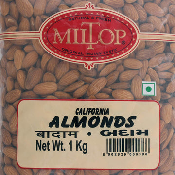 Miltop Raw California Almonds | Premium Badam Giri | High In Fiber & Boost Immunity | Hand-Picked Nuts & Dry Fruits| 1Kg Pouch
