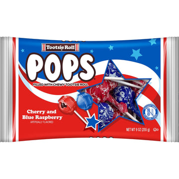Patriotic Tootsie Roll Pops, Cherry And Blue Raspberry Flavors