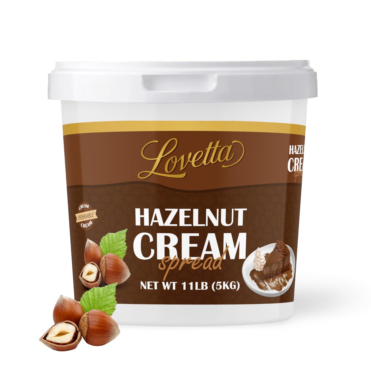 Lovetta Hazelnut Chocolate Cream Bulk 11Lb (5Kg) Tub - Smooth Gourmet Hazelnut Cocoa Spread Rich Chocolate Hazelnut Filling For Desserts Pastries Crepes & Bakeries - Ready To Use