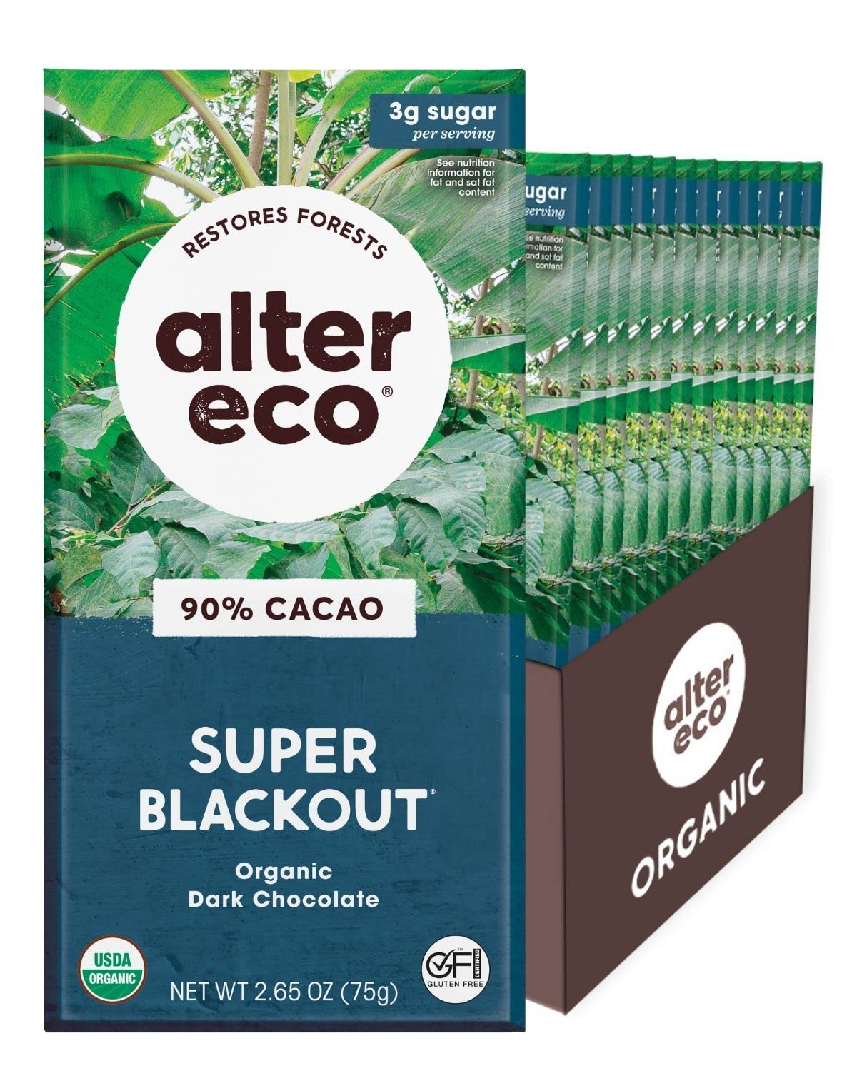 Alter Eco | Chocolate Bars | Pure Dark Cocoa Fair Trade Organic Non-Gmo Gluten Free (12-Pack Super Blackout)