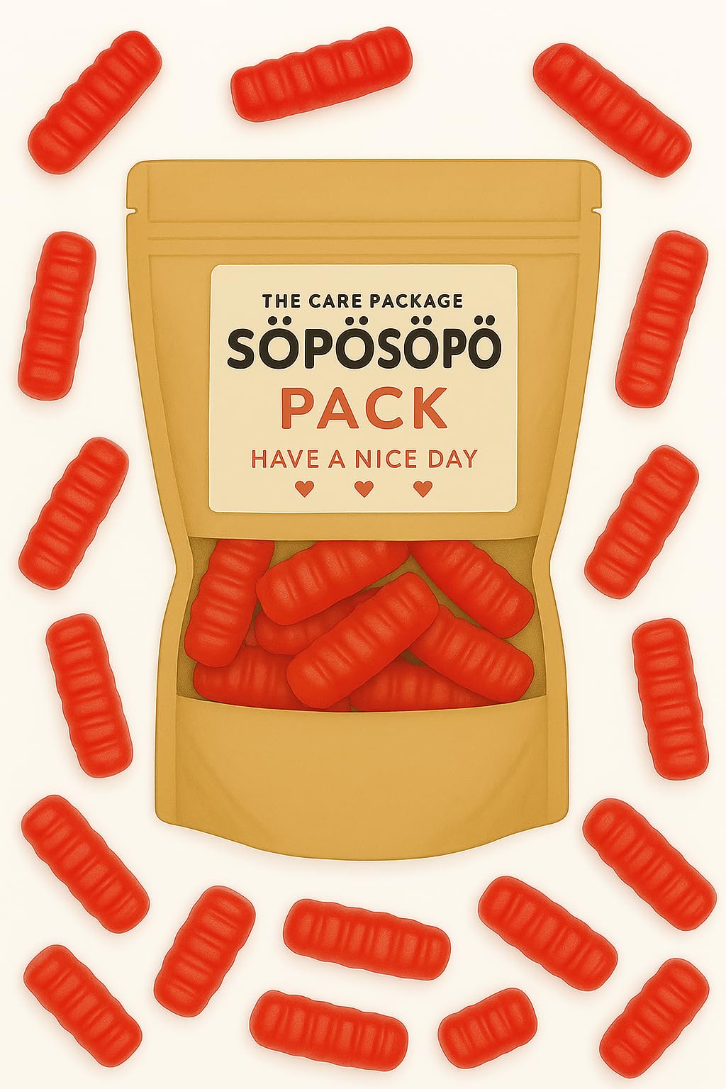 SÖPÖSÖPÖ Raspberry Worm Gummies – Soft & Juicy Nordic Candy – 150g Bag – Made in Finland