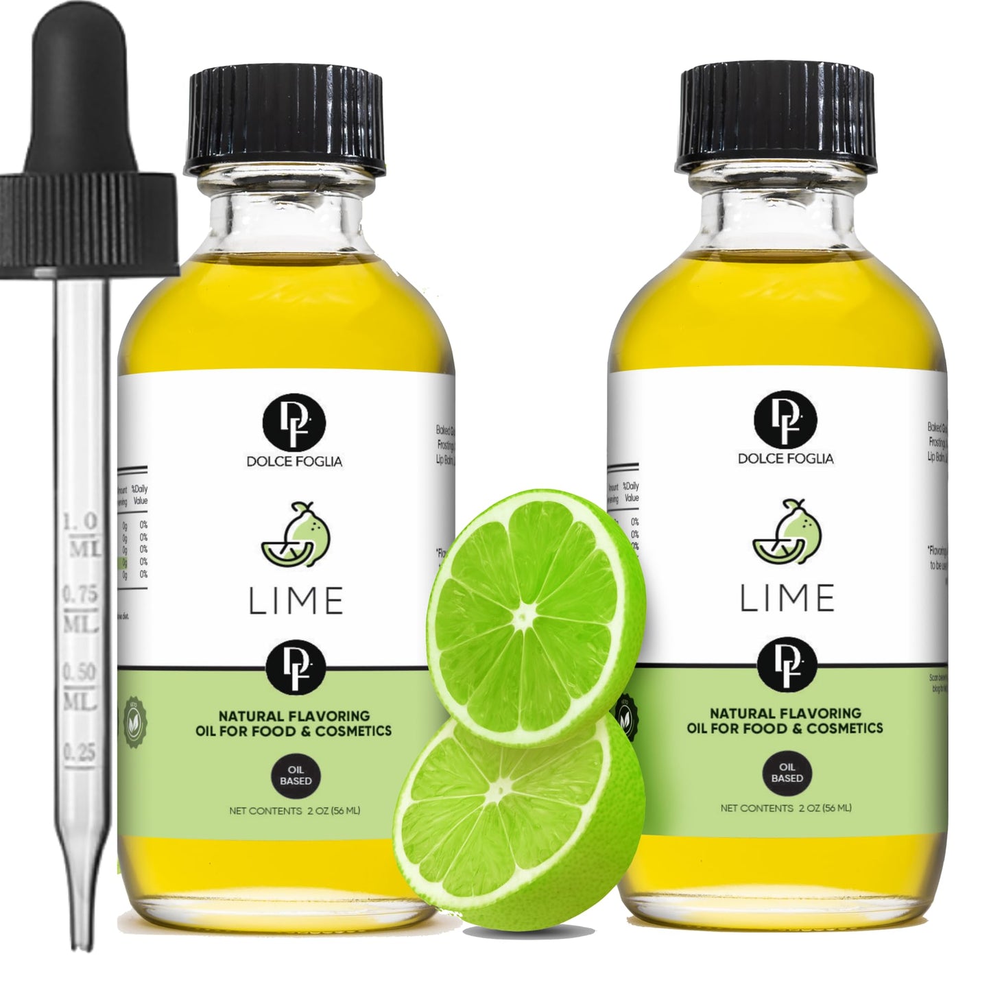 Dolce Flav Natural Lime Extract - 2 Ounce Oil-Soluble Kosher Sugar-Free Concentrated Citrus Lime Flavor For Candy Chocolates & Desserts Includes Measured Dropper Pack Of 2