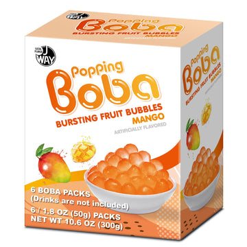 J WAY Bursting Popping Mango Boba Pearls, Mango Syrup, Non-Dairy, Fat-Free Popping Tapioca Boba for Beverages, Sweets, Ice Cream
