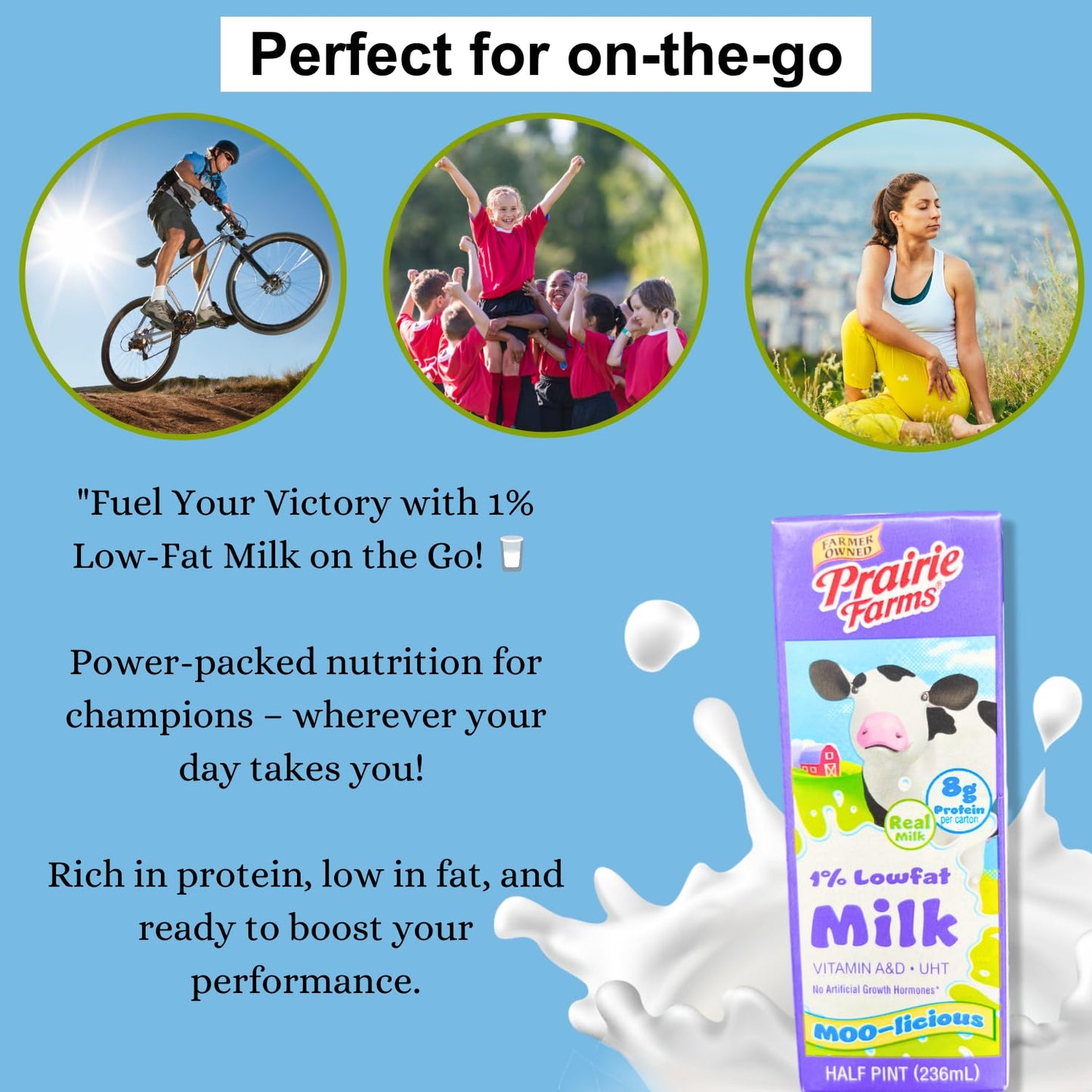Prairie Farms 1% Low Fat Milk, Shelf Stable, UHT, Vitamin D - 8 FL oz. (27 Pack) - Preservative & Hormone Free, Kosher, Made