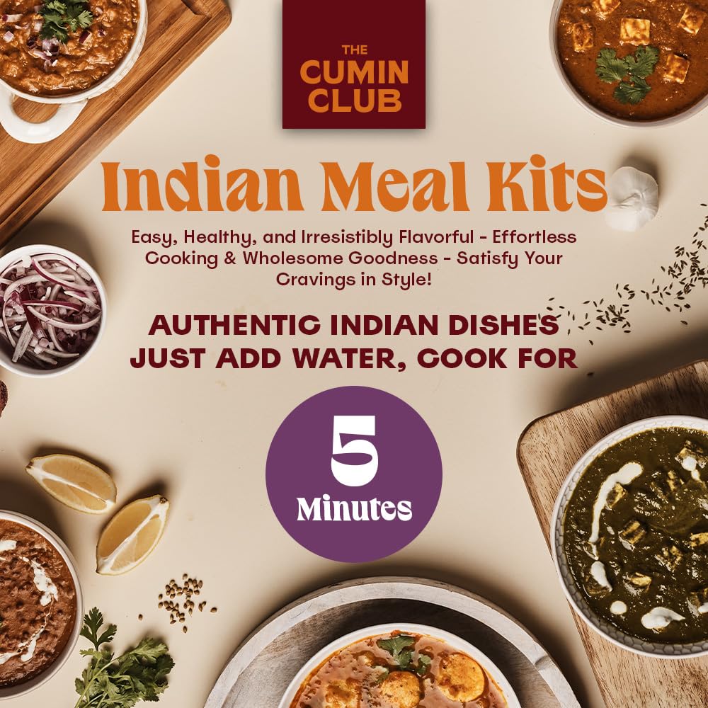 The Cumin Club Variety Pack | 8 Authentic Indian Meals | Ready in 5 Minutes, Just Add Water | All-Natural, No Preservatives | Ve