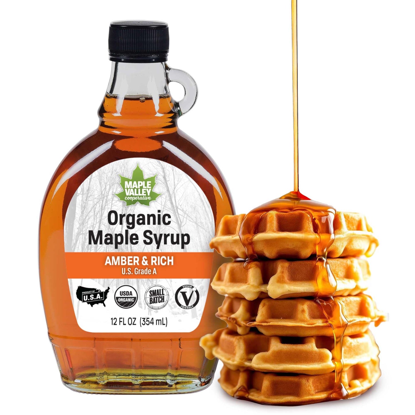 Maple Valley Organic Pure Maple Syrup Amber And Rich Playter Than Pancake Syrup Use For Coffee Or All-Natural Sugar Substitute In Cooking And Baking (12Oz Glass Bottle)