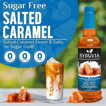 Syruvia Sugar Free Salted Caramel Syrup With Syrup Pump Dispenser - Salted Caramel Coffee Syrup Flavor, 25.4 Fl Oz, Kosher, Glut
