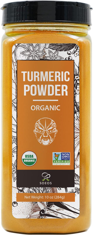Soeos Organic Turmeric Powder 10Oz (284G), Non-Gmo Verified, Usda Organic, Natural Curcumin, Lab Tested For Purity, Sealed Package To Keep Turmeric Fresh