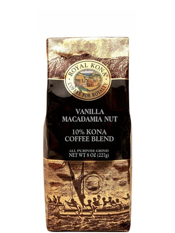 Royal Kona Coffee - Medium Roast Ground Coffee, Vanilla Macadamia Flavor, 8 Ounce