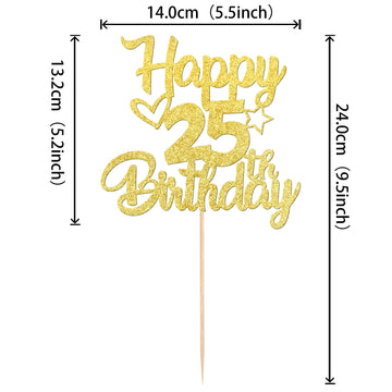 1 Pack Happy 25Th Birthday Cake Topper Glitter Heart Star 25 Fabulous Cake Pick Birthday Sign Cake Decorations For Children 25Th