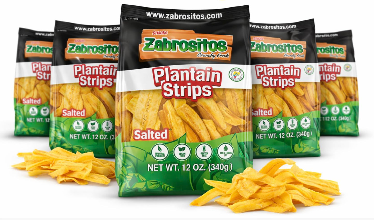Zabrositos Strips Chips - Plantain Strips with Sea Salt Flavor 12 oz. Fresh, Crunchy, and Natural Snacks. Gluten free and Zero T