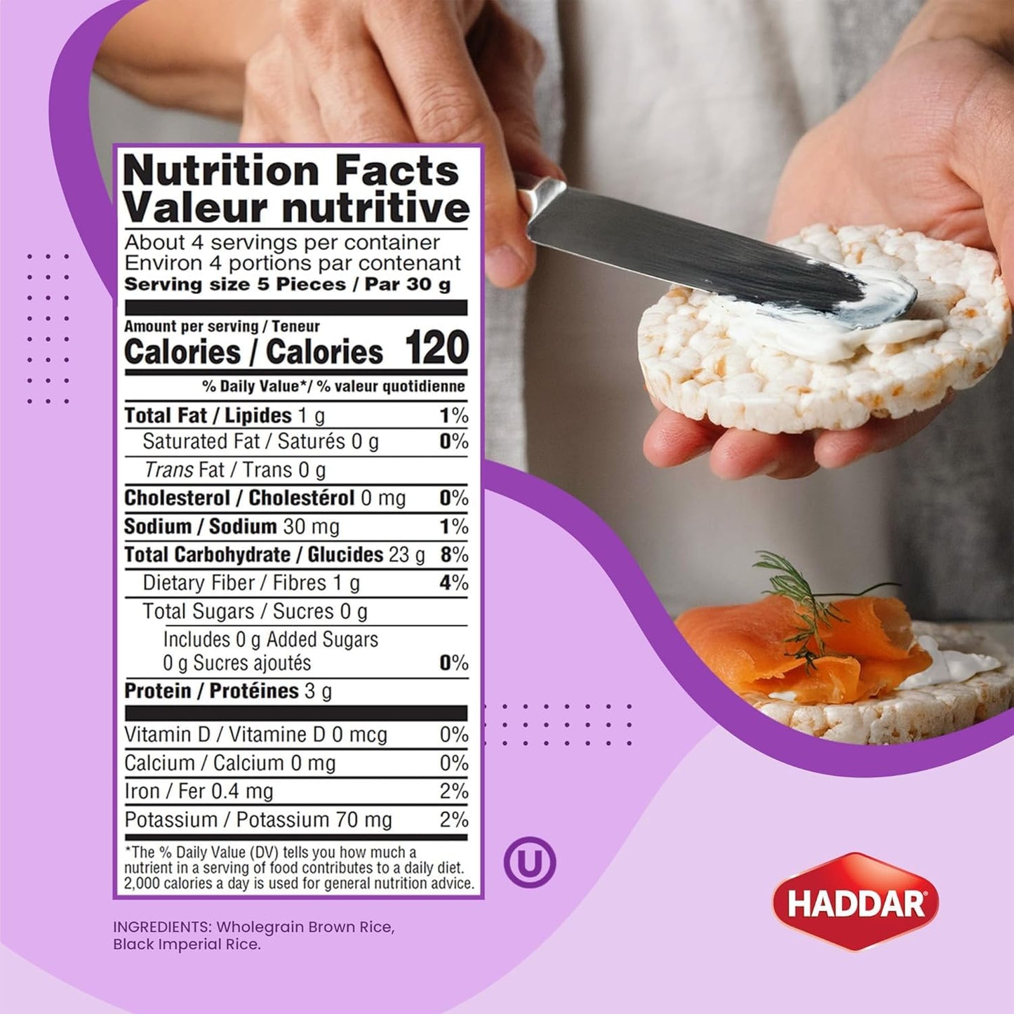 Haddar Wholegrain Rice Cakes 4.2oz (3 Pack) Made From Brown Rice | All Natural, Gluten Free, Vegan, Non GMO | Low Fat & Low Calo