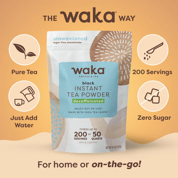 Waka Instant Black Tea Mix Pouch, Decaffeinated - 100% Tea Leaves, No Additives, Unsweetened Tea Powder For 50 Quarts Or 200 Cup