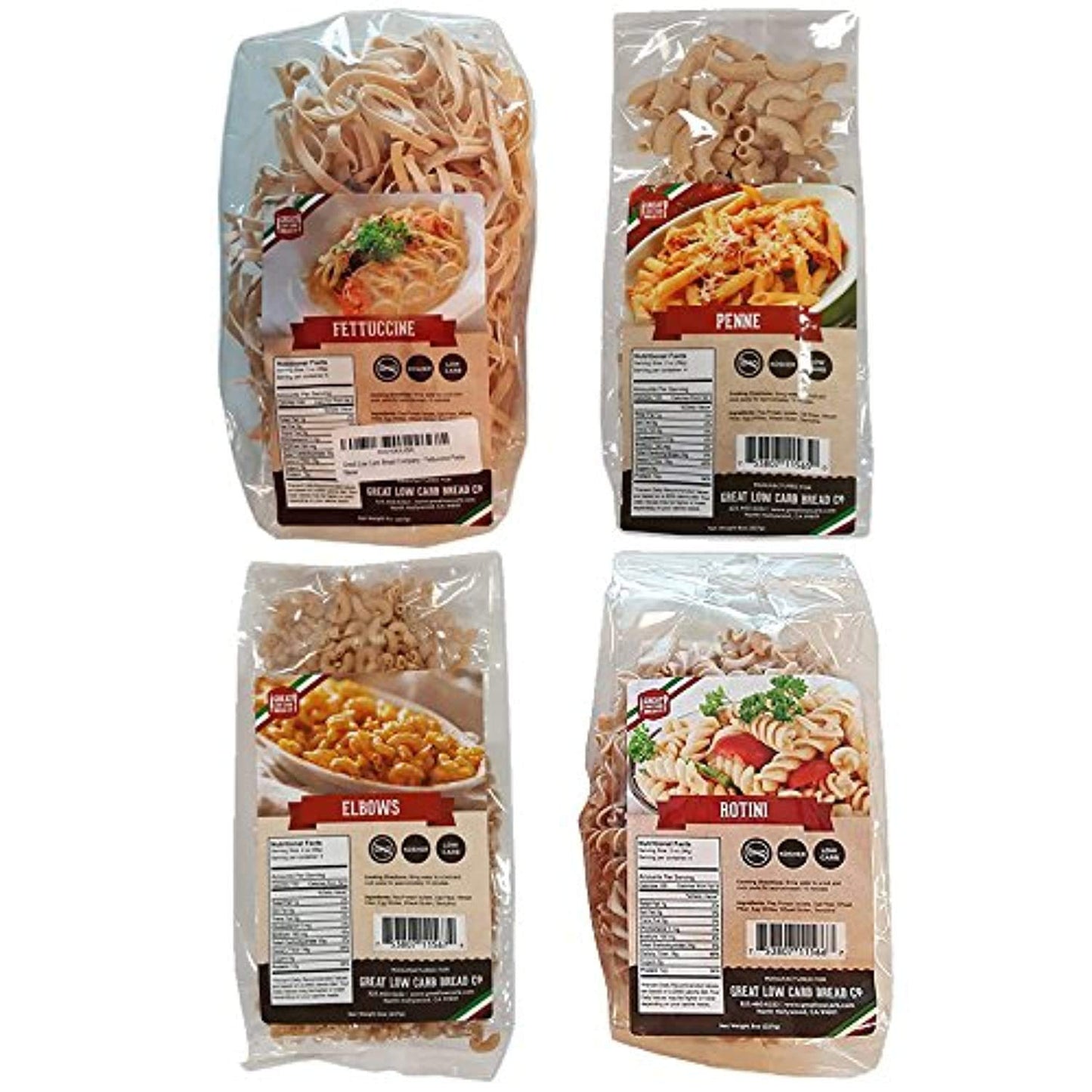 4 Pack Assortment Low Carb Pasta Fettuccine Rotini Penne And Elbows Great Low Carb Bread Company