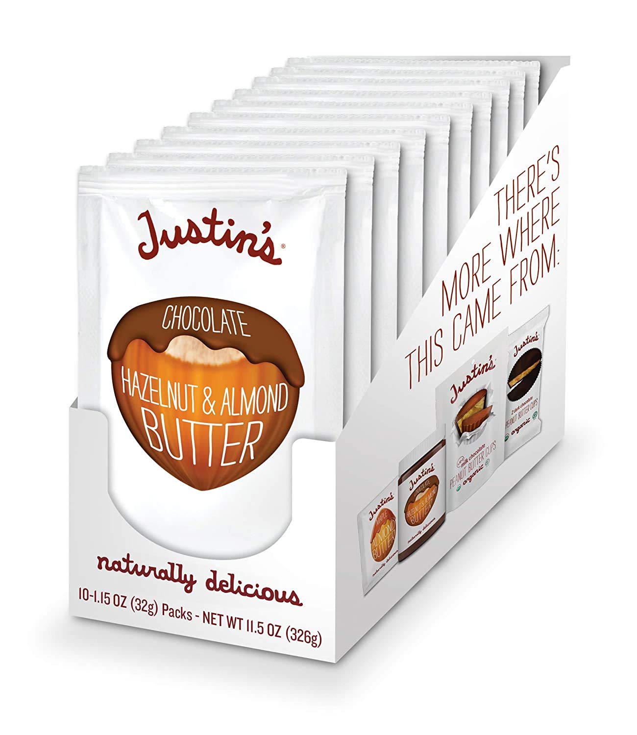 Justin'S Chocolate Hazelnut & Almond Butter Squeeze Pack, Organic Cocoa, Gluten-Free, Responsibly Sourced, Packaging May Vary, 1