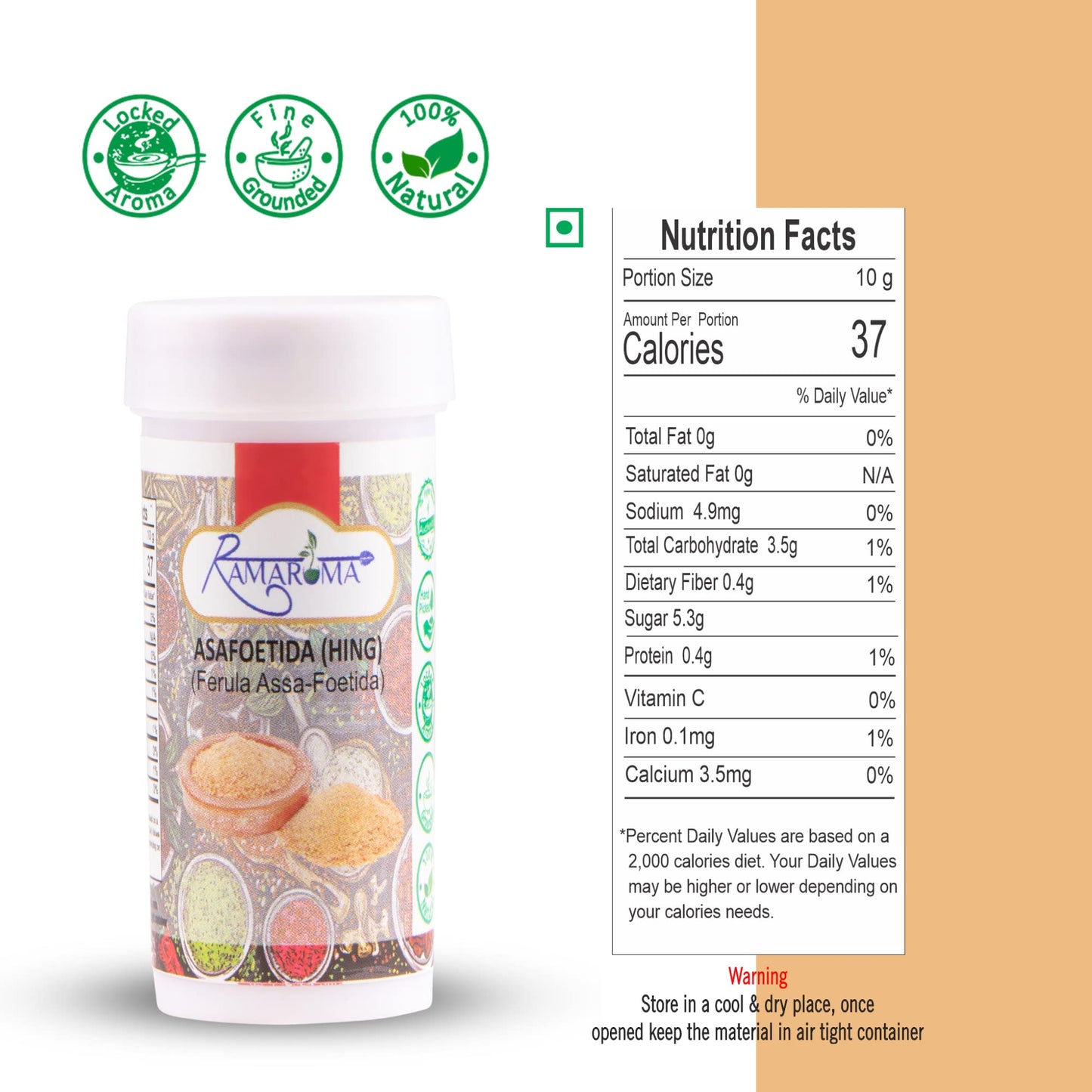 Ramaroma Asafetida (Hing) Ground 0.35Oz (10G) ~ All Natural | Salt Free | Vegan | Non-Gmo | Asafoetida Indian Spice | Best For O