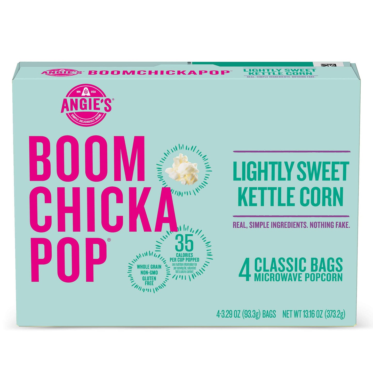 Angies BOOMCHICKAPOP Lightly Sweet Kettle Corn Microwave Popcorn, 3.29 oz. Classic Bags 4-Count (Pack of 6)