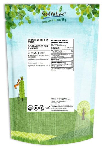 Food To Live - Organic White Chia Seeds, 2 Pounds - Whole, Raw, Kosher, Keto, Sirtfood, Vegan, Bulk. Rich In Omega 3, Omega 6, D
