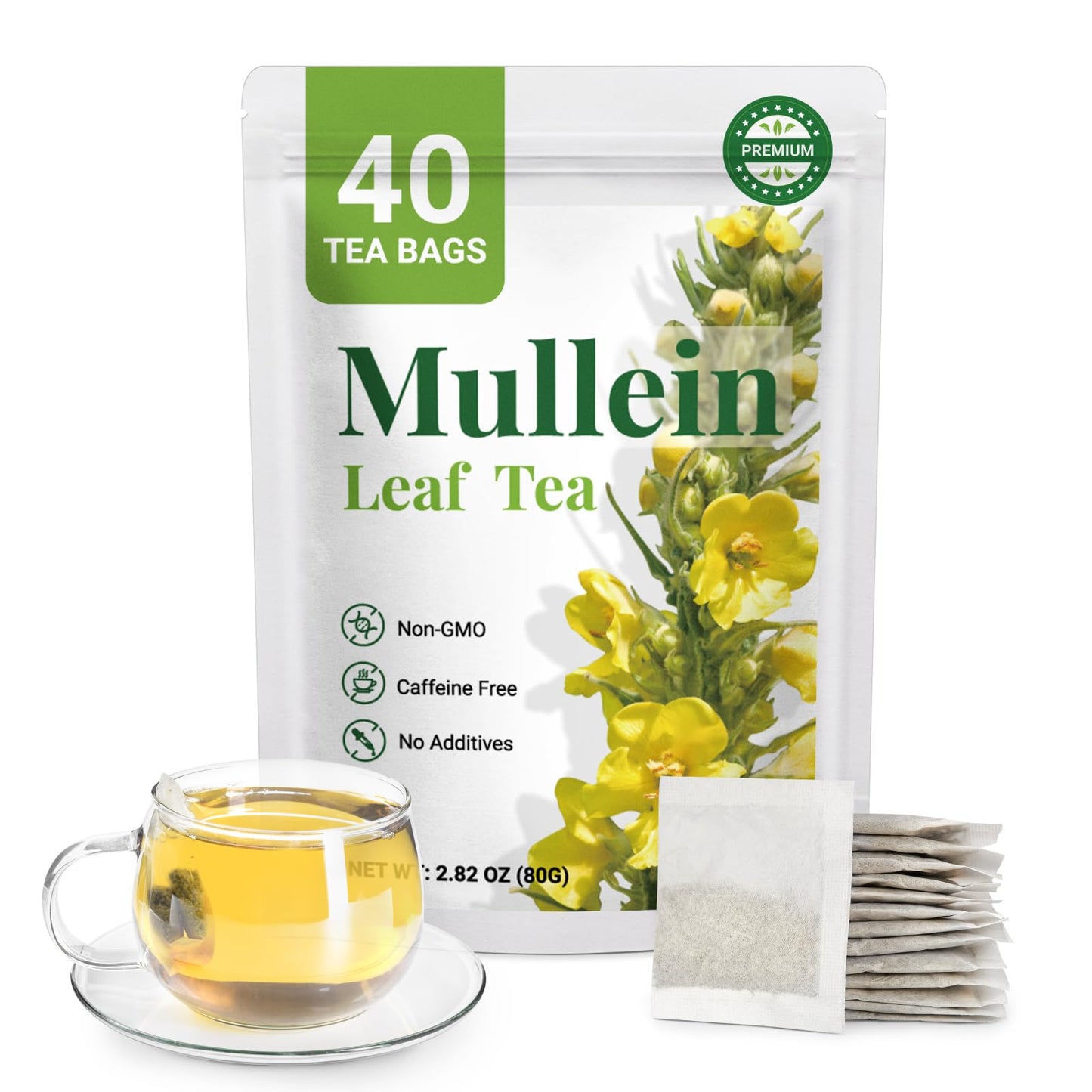 Top-Grade 40 Mullein Tea Bags For Lungs - 100% Pure Mullein Leaf | For Lung Health & Respiratory Wellness Support | Energy Blend Free - No Additives & Non-Gmo | Plastic-Free Plant-Based Tea Bags