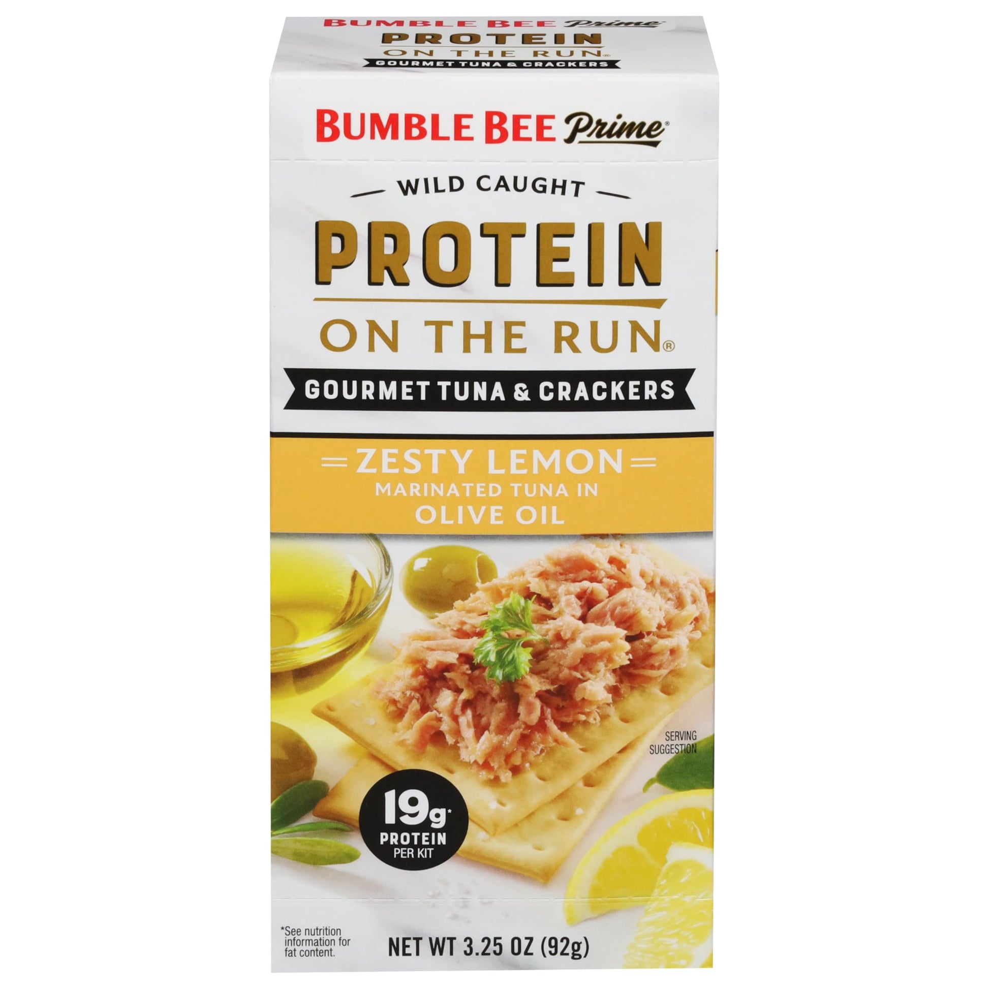Bumble Bee Prime Protein on the Run Tuna Snack Kit - Gourmet Tuna Marinated in Olive Oil & Zesty Lemon with Crackers and Serving