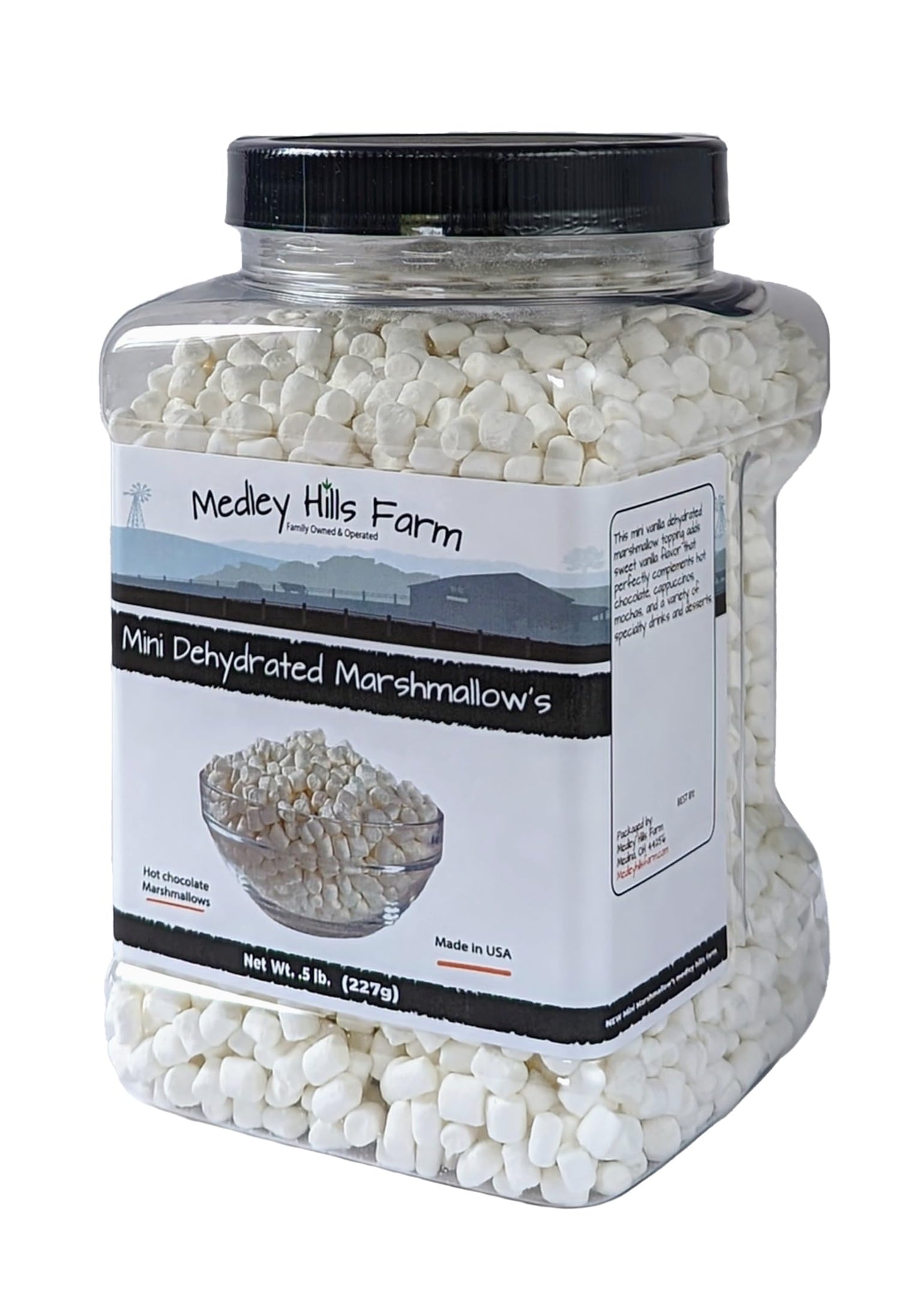Medley Hills Farm Vanilla Mini Dehydrated Marshmallows - Perfect for Hot Chocolate, Cereal & Ice Cream - Reusable Container