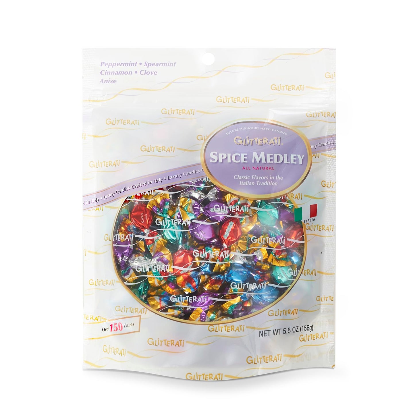 Glitterati All Natural Spice Medley Italian Mini Hard Candies Individually Wrapped Gourmet Candy Assortment Vegan Gluten Free Non Gmo Bulk Pack 5.5 Oz Approx. 150 Count