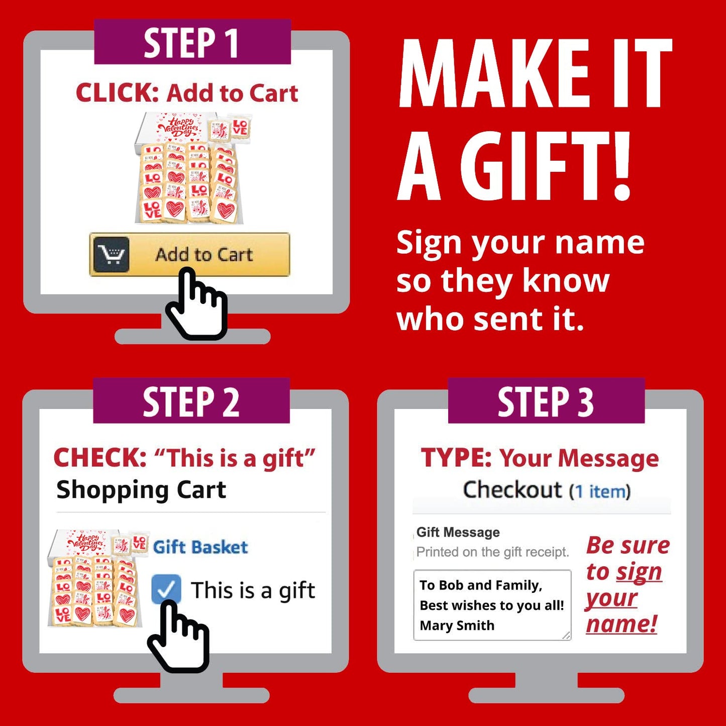 Valentines Day Cookies Class Favors Gift Basket For Kids Men Women Co Workers Teacher | Individually Wrapped | 24 Pack | Love Heart Be Mine (Extra Large)