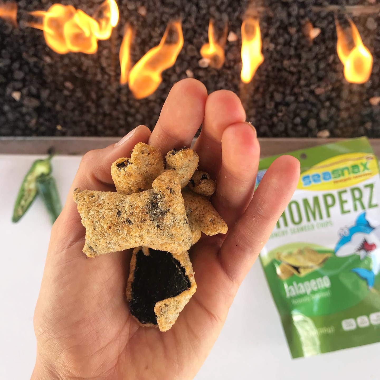 Seasnax Chomperz Crunchy Seaweed Chips, Jalapeno, 1 Ounce (Pack Of 8)