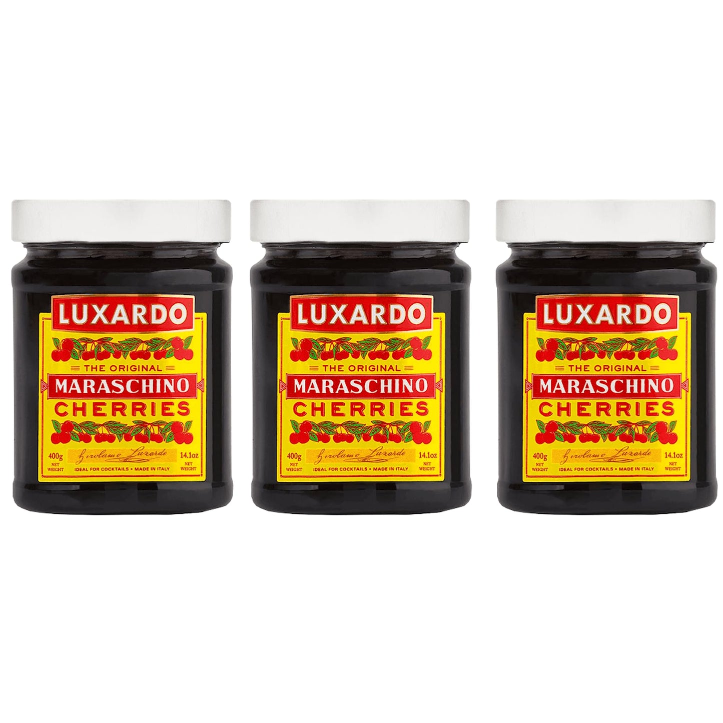 Luxardo Gourmet Cocktail Maraschino Cherries | For Old Fashioned, Manhattan And Desserts | Packed In Special Protective Bubble | 400G Jar (Pack Of 3)